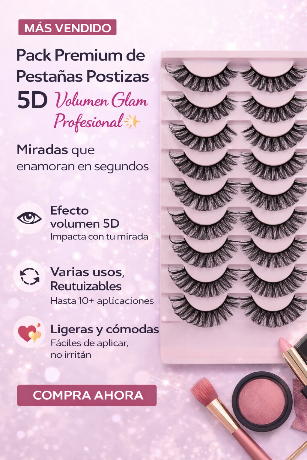 Pack de Pestañas Postizas  Reutilizables – Volumen Glam Profesional